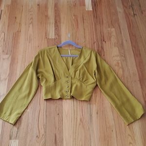 Free People Moss Green Bell Sleeve Crop Top
